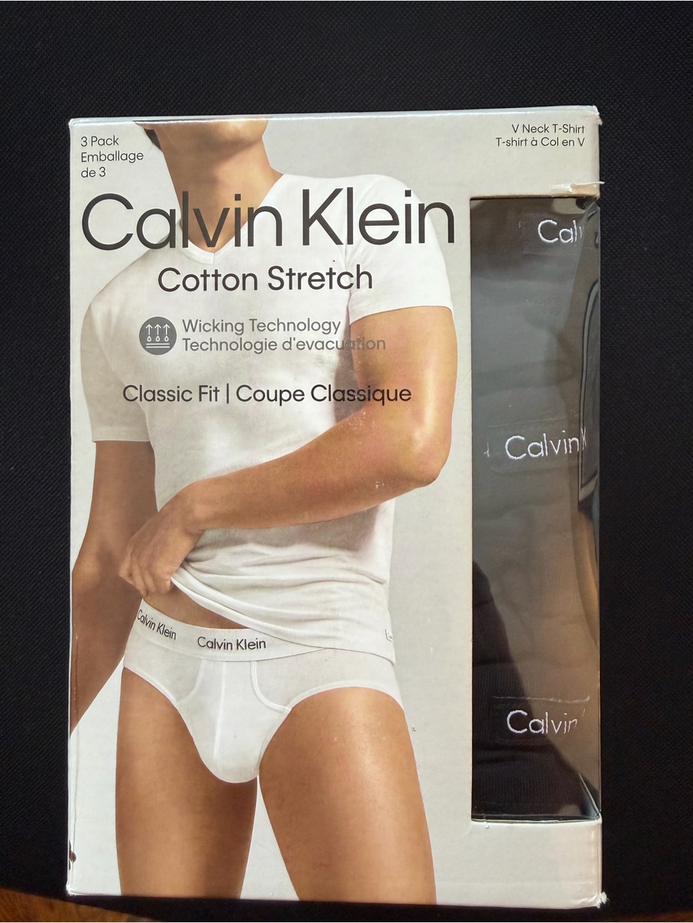 Calvin Klein Men's Black 3 Pack V-Neck T-Shirt Cotton Stretch Classic Fit XL